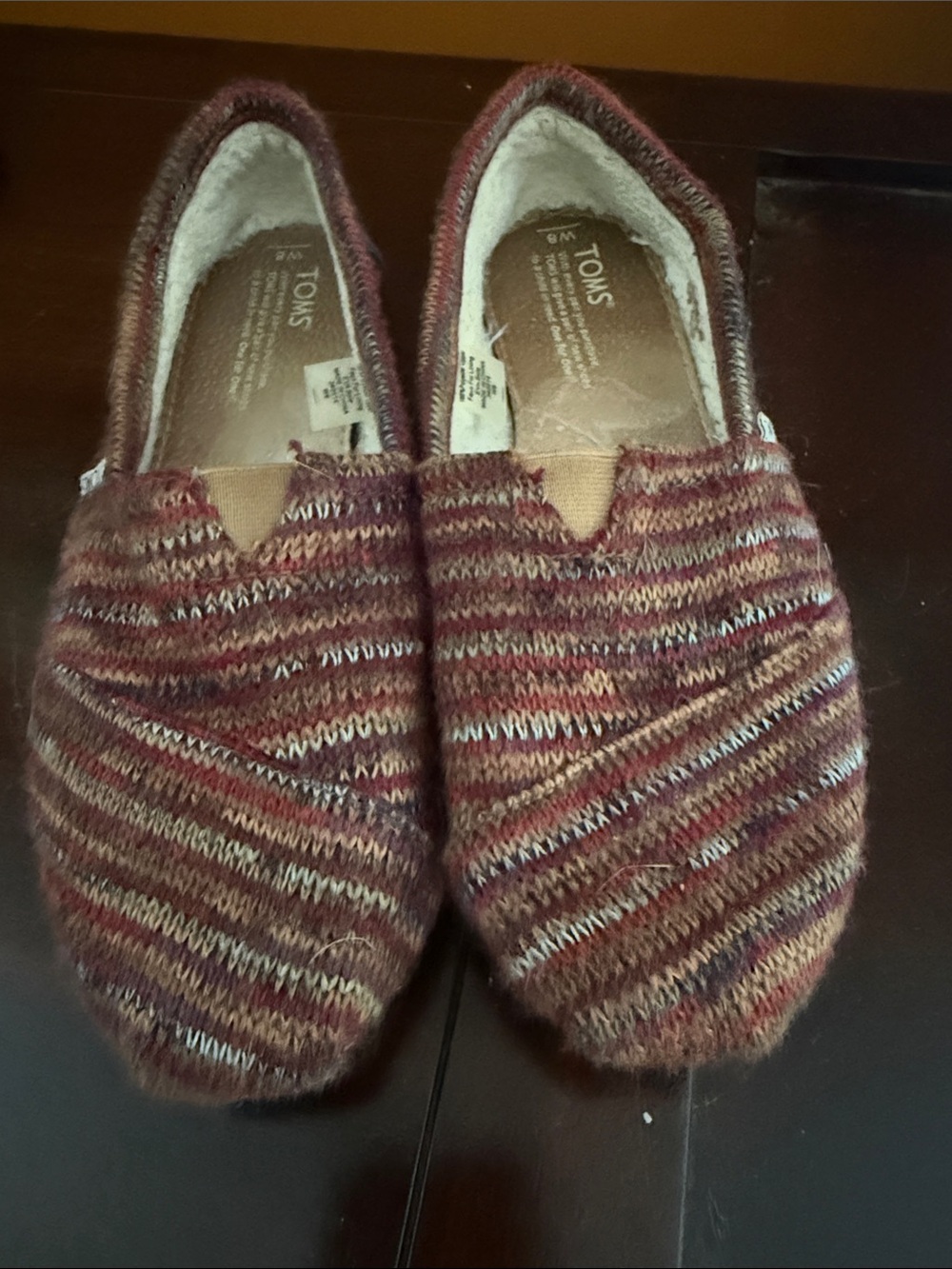 TOMS Maroon Multi-Stripe Knit Slip-Ons
